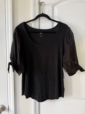 GAP Black Puff Sleeve Tie-Detail Top